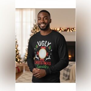 Port and Company Black Christmas Crewneck Lond Sleeve T-Shirt. Size XL.